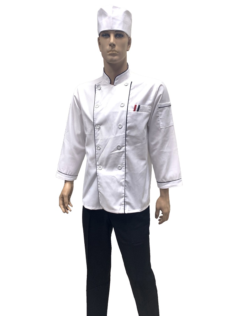 雙排釦滾黑邊廚師服-005